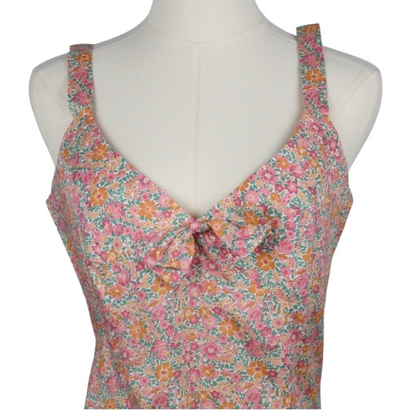 Lightweight Disty Floral Cotton Mini Sun Dress 90's Style Beach Swimsuit Coverup - Picture 2 of 7